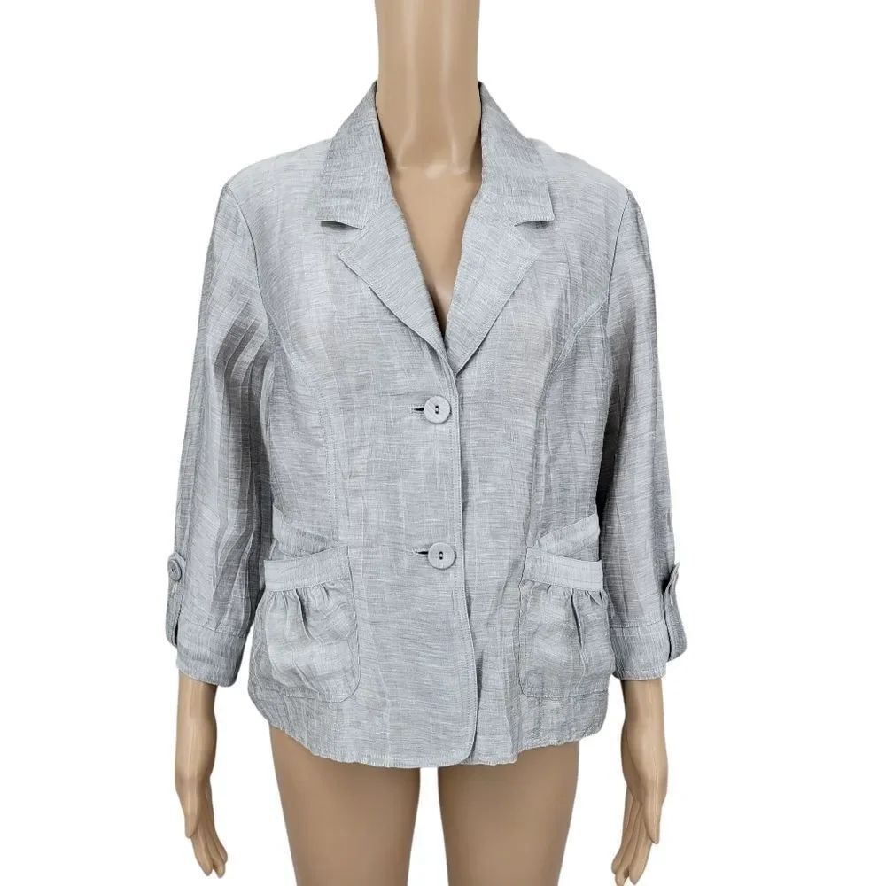 Chico's Linen Blend Women's Silver Crinkle Blazer Jacket